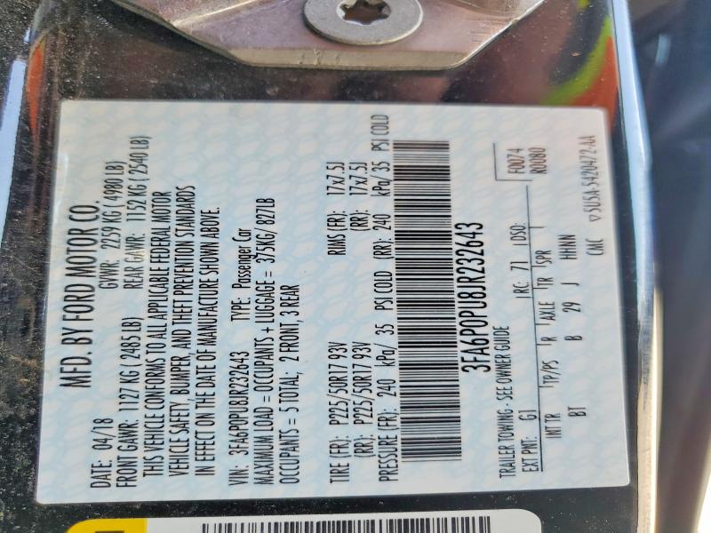 Aukcja sprzedaży 2018 Ford Fusion, vin: 3FA6P0PU8JR232643, numer aukcji: 51567456