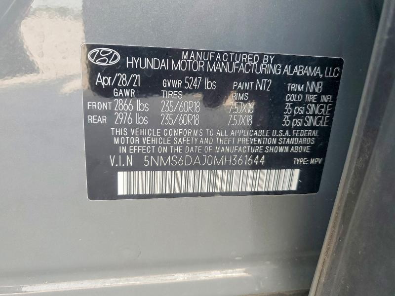 Продажа на аукционе авто 2021 Hyundai Santa Fe, vin: 5NMS6DAJ0MH361644, номер лота: 50194776