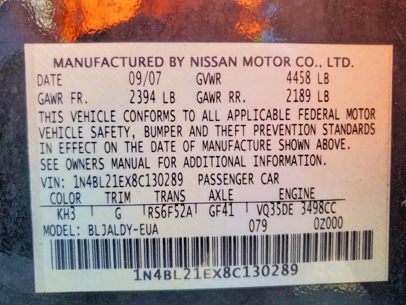 Aukcja sprzedaży 2008 Nissan Altima, vin: 1N4BL21EX8C130289, numer aukcji: 50788856