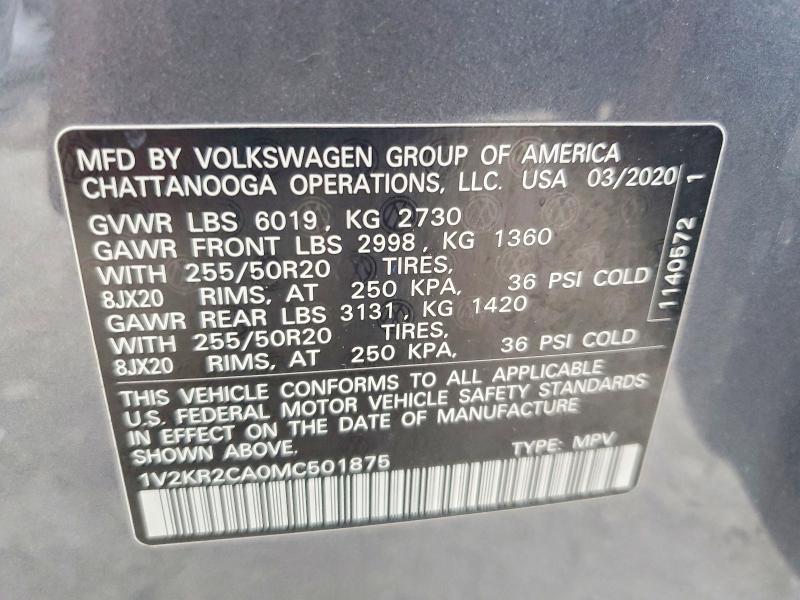2021 Volkswagen Atlas მანქანა იყიდება აუქციონზე, vin: 1V2KR2CA0MC501875, აუქციონის ნომერი: 49613066