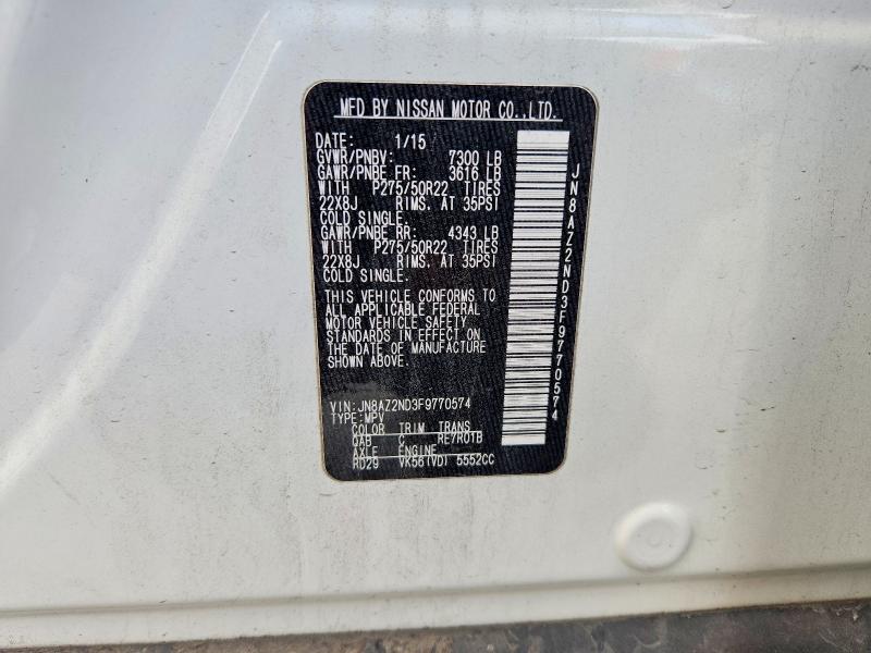 Aukcja sprzedaży 2015 Infiniti Qx80, vin: JN8AZ2ND3F9770574, numer aukcji: 48487726