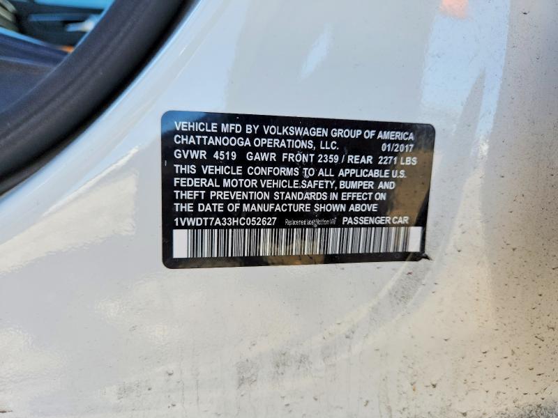 50564306 :رقم المزاد ، 1VWDT7A33HC052627 vin ، 2017 Volkswagen Passat مزاد بيع