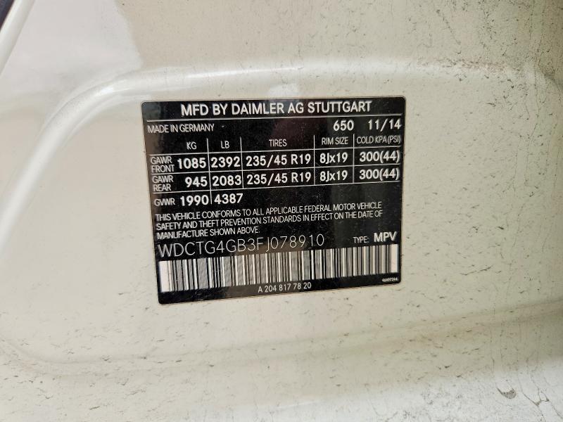 51586896 :رقم المزاد ، WDCTG4GB3FJ078910 vin ، 2015 Mercedes-benz Gla مزاد بيع