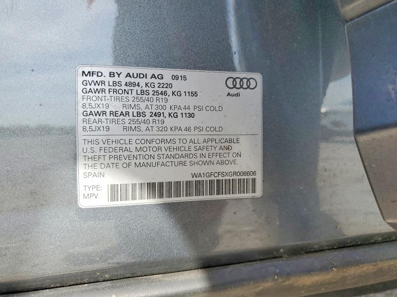 48997866 :رقم المزاد ، WA1GFCFSXGR006606 vin ، 2016 Audi Q3 مزاد بيع