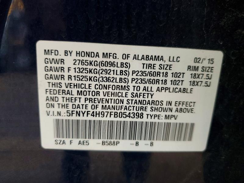 Продаж на аукціоні авто 2015 Honda Pilot, vin: 5FNYF4H97FB054398, номер лоту: 49282246