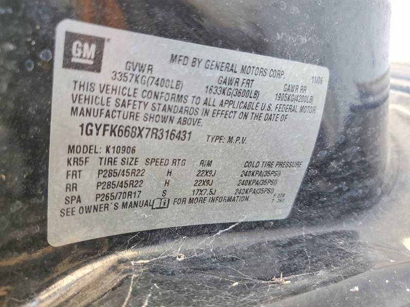 49825946 :رقم المزاد ، 1GYFK668X7R316431 vin ، 2007 Cadillac Escalade مزاد بيع