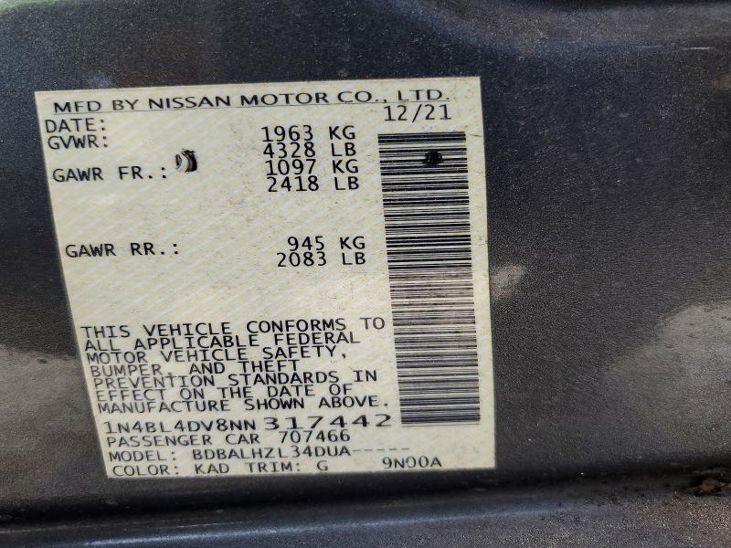 Продаж на аукціоні авто 2022 Nissan Altima, vin: 1N4BL4DV8NN317442, номер лоту: 49237446