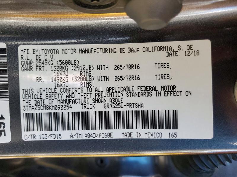 Aukcja sprzedaży 2019 Toyota Tacoma, vin: 3TMAZ5CN8KM090254, numer aukcji: 48649866