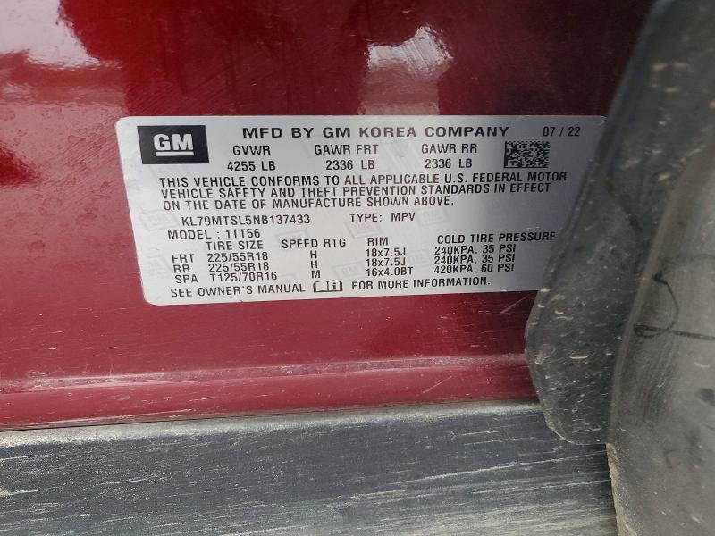 2022 Chevrolet Trailblazer მანქანა იყიდება აუქციონზე, vin: KL79MTSL5NB137433, აუქციონის ნომერი: 50106666