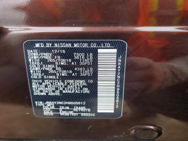 Aukcja sprzedaży 2017 Nissan Armada, vin: JN8AY2NC2H9505612, numer aukcji: 48424266