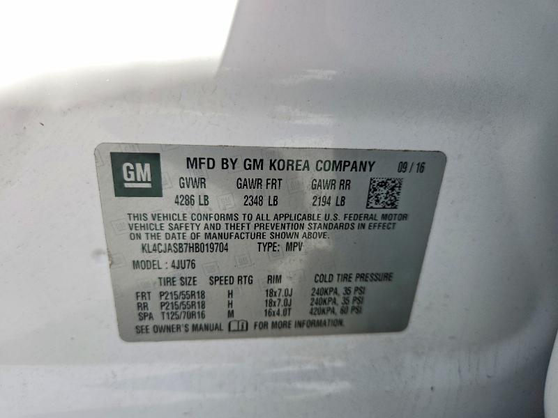 2017 Buick Encore მანქანა იყიდება აუქციონზე, vin: KL4CJASB7HB019704, აუქციონის ნომერი: 50259566