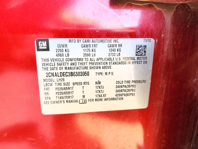 2011 Chevrolet Equinox მანქანა იყიდება აუქციონზე, vin: 2CNALDEC3B6303950, აუქციონის ნომერი: 50743616