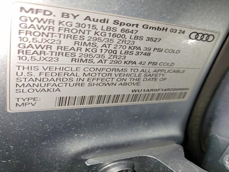 49279986 :رقم المزاد ، WU1ARBF14RD009654 vin ، 2024 Audi Rs Q8 مزاد بيع