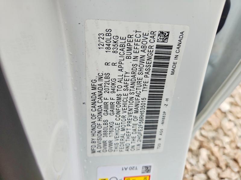 2024 Honda Civic მანქანა იყიდება აუქციონზე, vin: 2HGFE2F56RH535015, აუქციონის ნომერი: 48341316