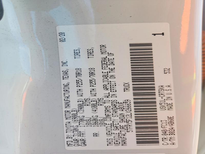 48687486 :رقم المزاد ، 5TFRY5F12LX266659 vin ، 2020 Toyota Tundra مزاد بيع