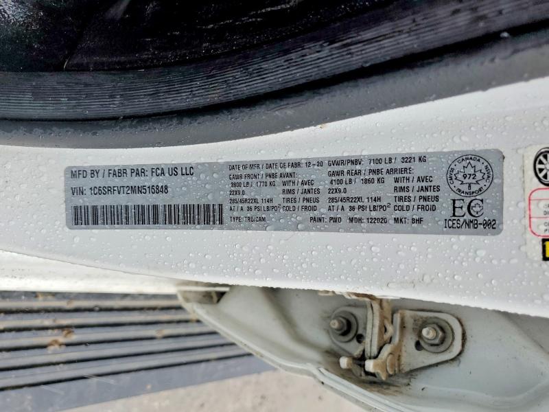2021 Ram 1500 მანქანა იყიდება აუქციონზე, vin: 1C6SRFVT2MN516848, აუქციონის ნომერი: 51945936