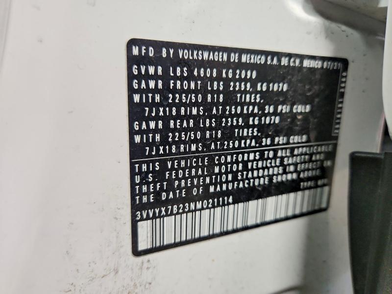 51202466 :رقم المزاد ، 3VVYX7B23NM021114 vin ، 2022 Volkswagen Taos مزاد بيع