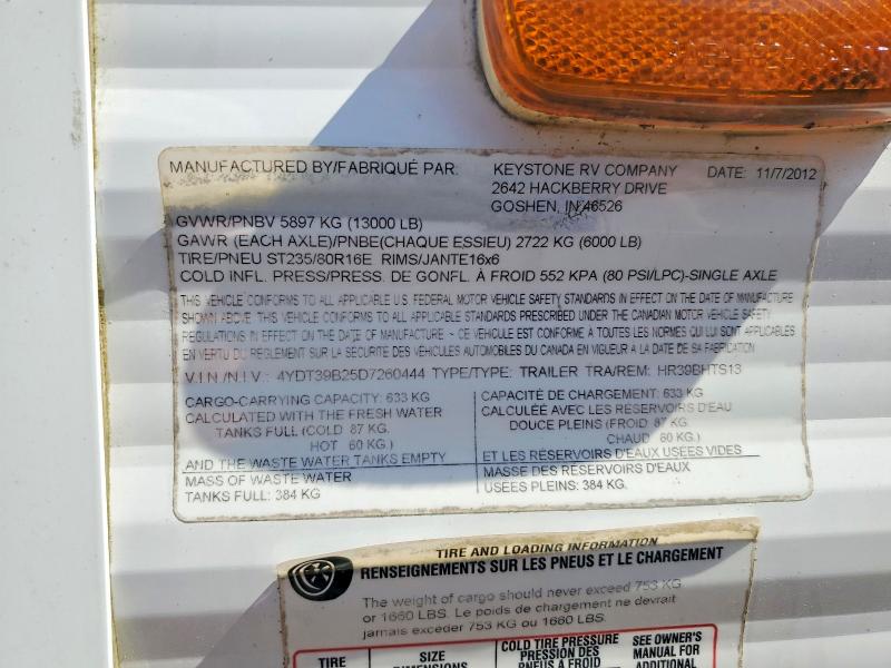 Продажа на аукционе авто 2013 Keystone Rv Trailers, vin: 4YDT39B25D7260444, номер лота: 48624726