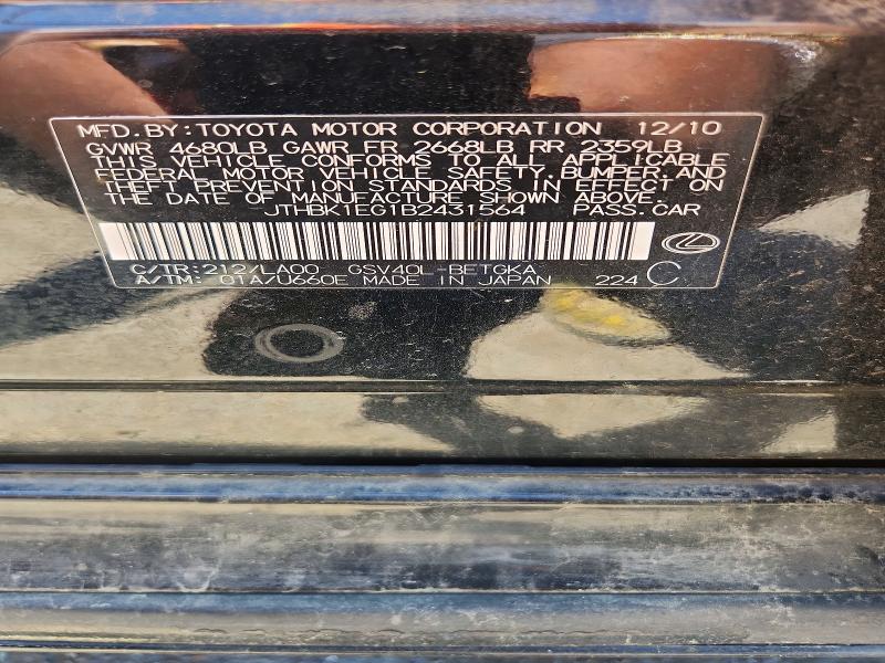 48862606 :رقم المزاد ، JTHBK1EG1B2431564 vin ، 2011 Lexus Es 350 مزاد بيع