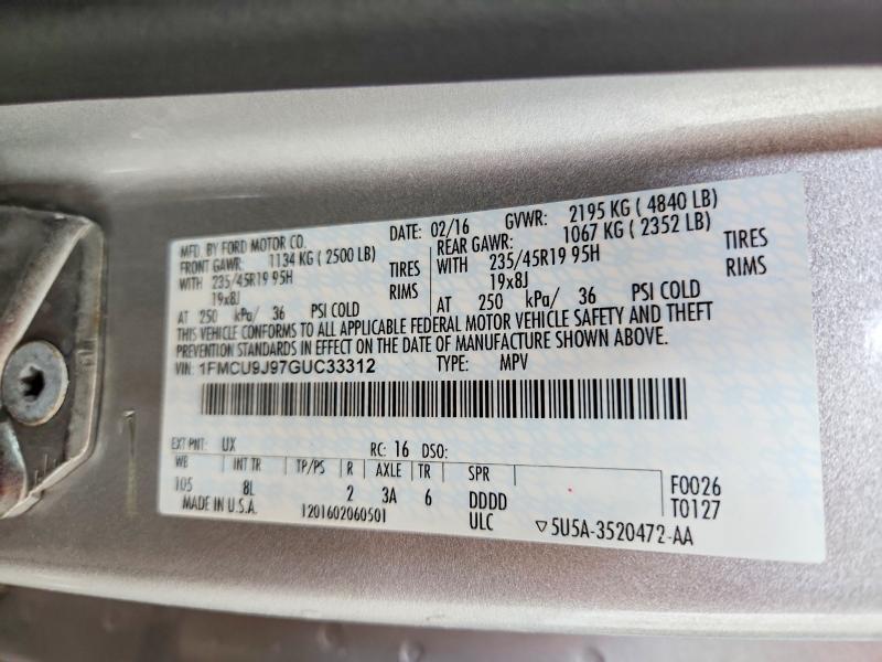 Продажа на аукционе авто 2016 Ford Escape, vin: 1FMCU9J97GUC33312, номер лота: 49721336