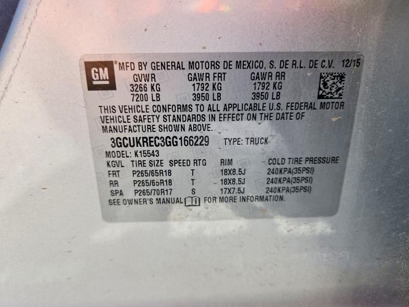 2016 Chevrolet Silverado მანქანა იყიდება აუქციონზე, vin: 3GCUKREC3GG166229, აუქციონის ნომერი: 51723506