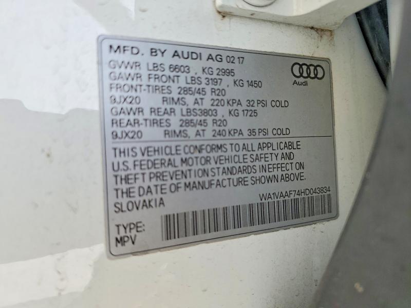 Aukcja sprzedaży 2017 Audi Q7, vin: WA1VAAF74HD043834, numer aukcji: 51505366