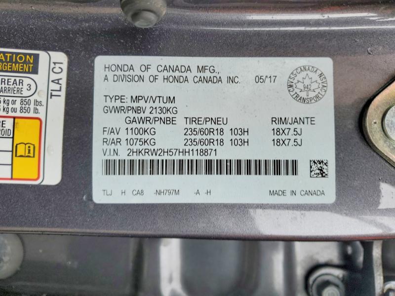 Aukcja sprzedaży 2017 Honda Cr-v, vin: 2HKRW2H57HH118871, numer aukcji: 47449386