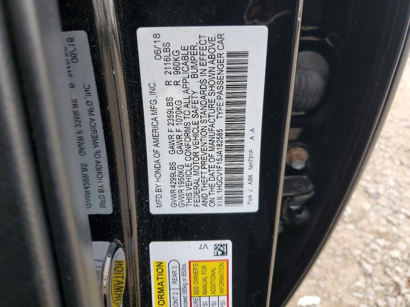 2018 Honda Accord მანქანა იყიდება აუქციონზე, vin: 1HGCV1F15JA182585, აუქციონის ნომერი: 49365326