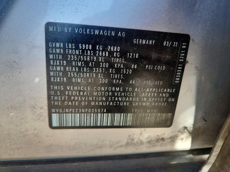 Aukcja sprzedaży 2022 Volkswagen Id.4, vin: WVGJNPE23NP035974, numer aukcji: 47298696