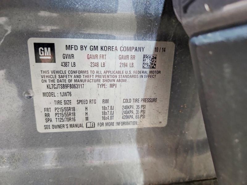 51057066 :رقم المزاد ، KL7CJTSB9FB063117 vin ، 2015 Chevrolet Trax مزاد بيع