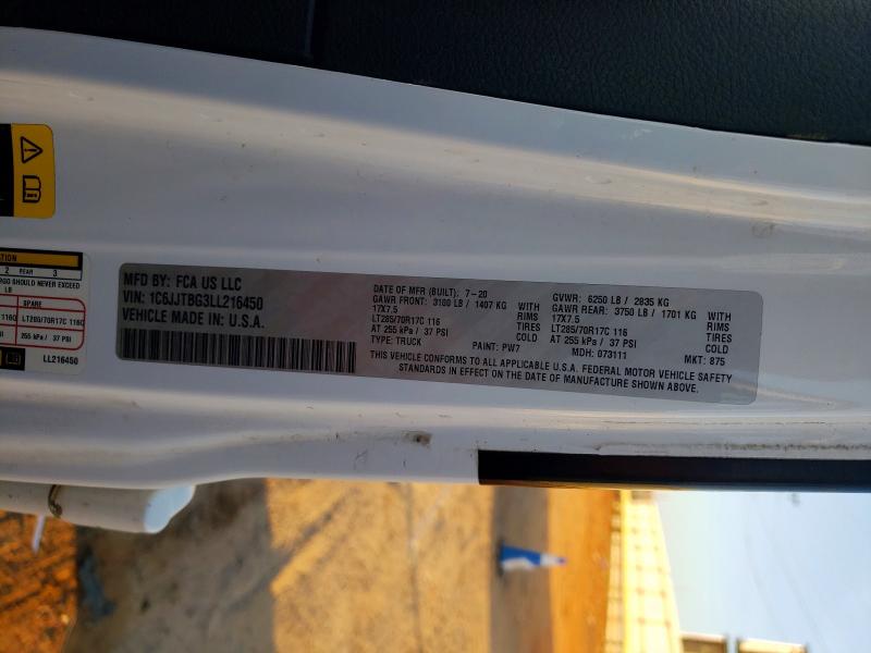 Продажа на аукционе авто 2020 Jeep Gladiator, vin: 1C6JJTBG3LL216450, номер лота: 47699486