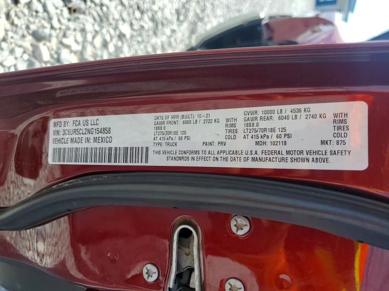 Продаж на аукціоні авто 2022 Ram 2500, vin: 3C6UR5CL2NG154858, номер лоту: 51408036