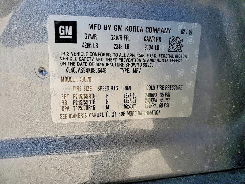 50473406 :رقم المزاد ، KL4CJASB4KB866445 vin ، 2019 Buick Encore مزاد بيع