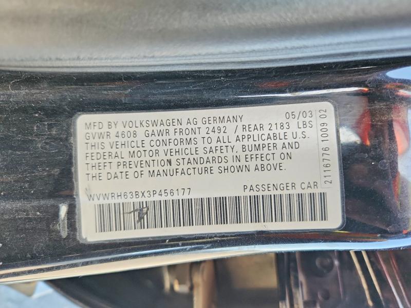2003 Volkswagen Passat მანქანა იყიდება აუქციონზე, vin: WVWRH63BX3P456177, აუქციონის ნომერი: 50139286