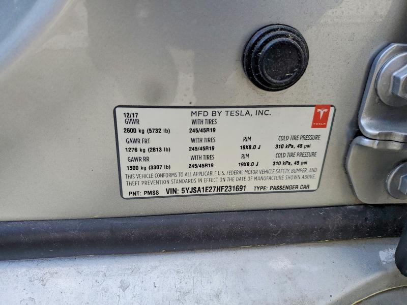 48327806 :رقم المزاد ، 5YJSA1E27HF231691 vin ، 2017 Tesla Model S مزاد بيع