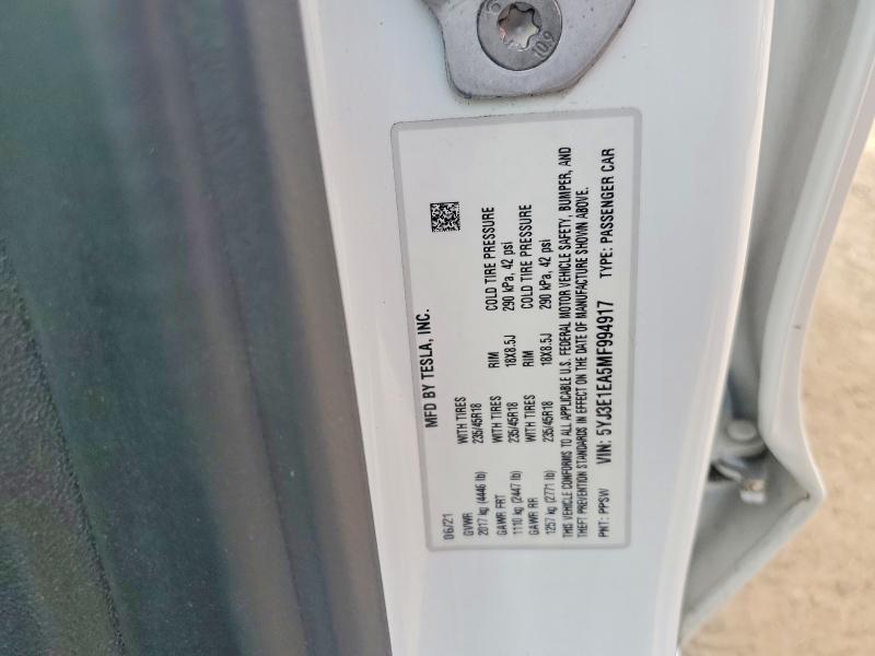 Aukcja sprzedaży 2021 Tesla Model 3, vin: 5YJ3E1EA5MF994917, numer aukcji: 50082436