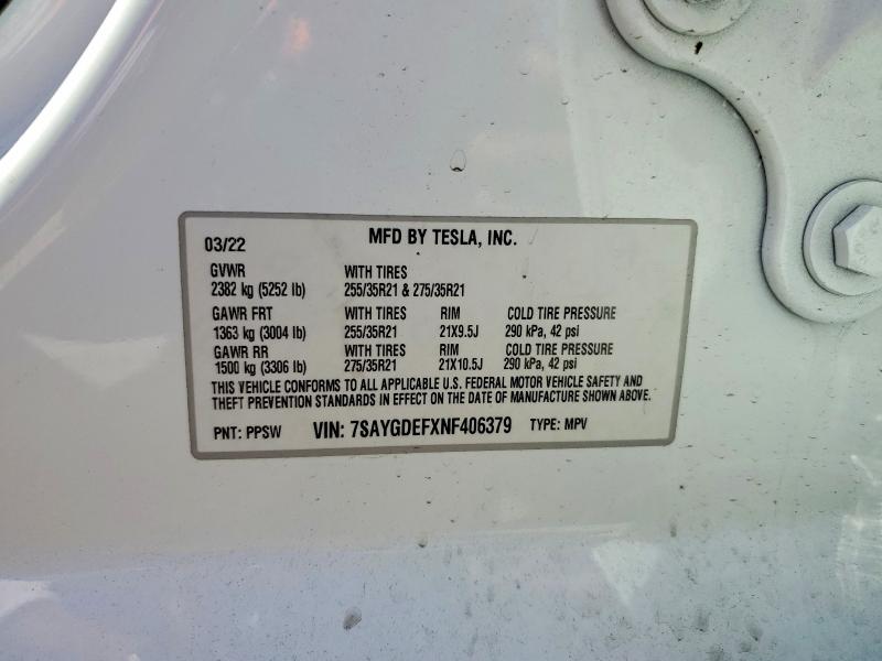 Продажа на аукционе авто 2022 Tesla Model Y, vin: 7SAYGDEFXNF406379, номер лота: 48788386