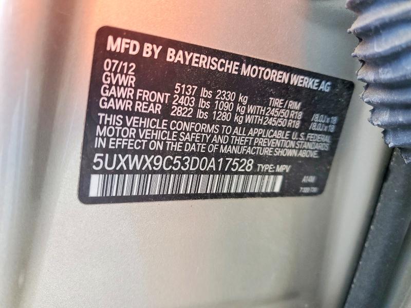 Продаж на аукціоні авто 2013 Bmw X3, vin: 5UXWX9C53D0A17528, номер лоту: 50284266