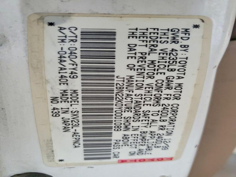 Продажа на аукционе авто 2000 Toyota Camry, vin: JT2BN22K0Y0001089, номер лота: 46782376