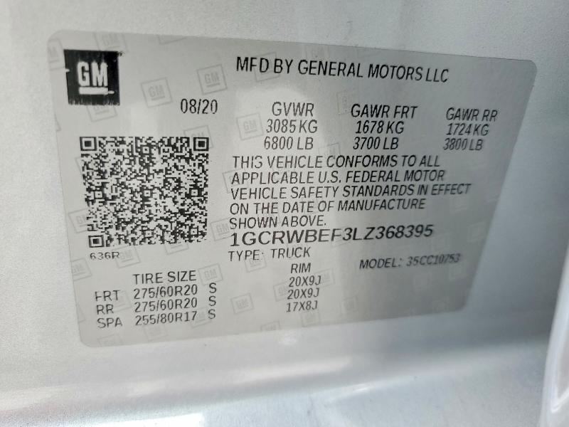 Продажа на аукционе авто 2020 Chevrolet Silverado, vin: 1GCRWBEF3LZ368395, номер лота: 51762986