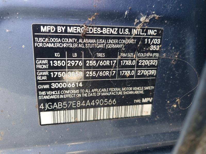 Продажа на аукционе авто 2004 Mercedes-benz Ml, vin: 4JGAB57E84A490566, номер лота: 49463616