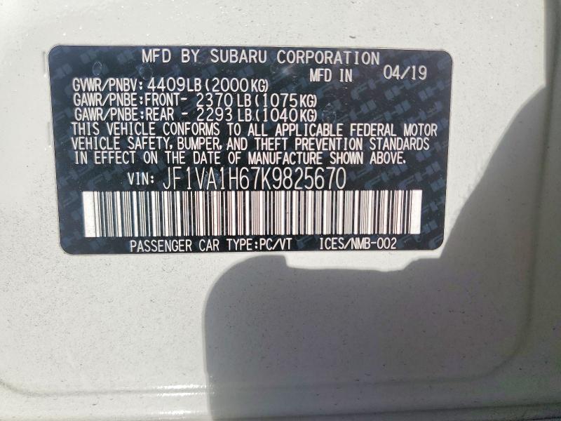 Продаж на аукціоні авто 2019 Subaru Wrx, vin: JF1VA1H67K9825670, номер лоту: 50185006
