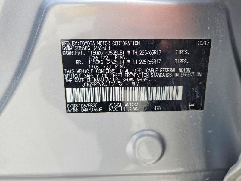 Aukcja sprzedaży 2018 Toyota Rav4, vin: JTMZFREV9JJ158492, numer aukcji: 48504516