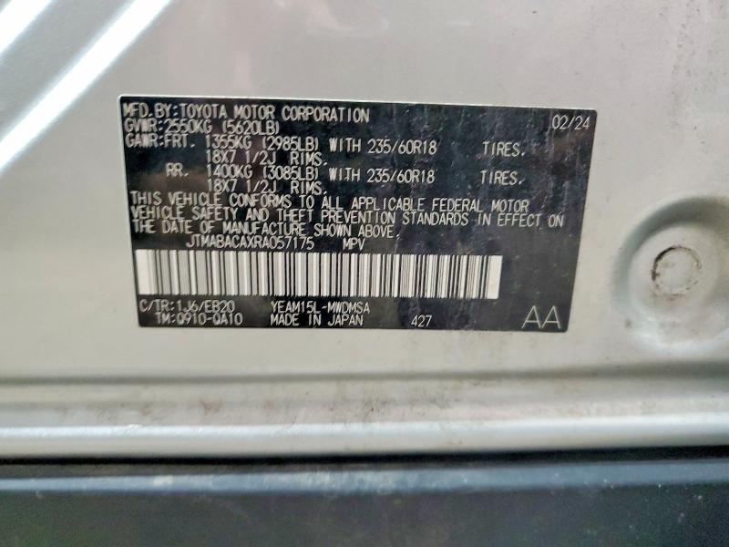 50603706 :رقم المزاد ، JTMABACAXRA057175 vin ، 2024 Toyota Bz4x مزاد بيع