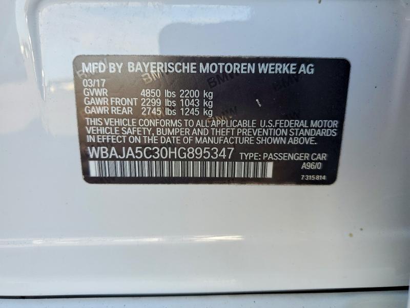 50242946 :رقم المزاد ، WBAJA5C30HG895347 vin ، 2017 Bmw 530 مزاد بيع