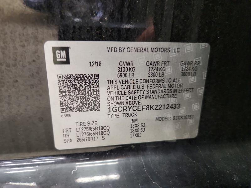 Продаж на аукціоні авто 2019 Chevrolet Silverado, vin: 1GCRYCEF8KZ212433, номер лоту: 51581816