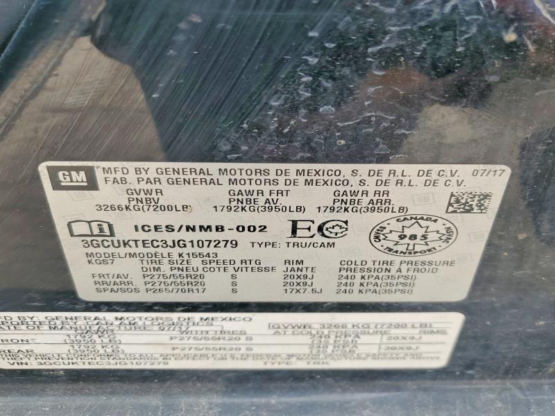 Продаж на аукціоні авто 2018 Chevrolet Silverado, vin: 3GCUKTEC3JG107279, номер лоту: 50157766