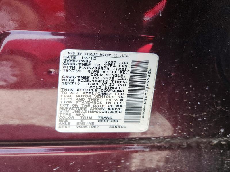 Продажа на аукционе авто 2013 Nissan Murano, vin: JN8AZ1MW9DW314056, номер лота: 49721116
