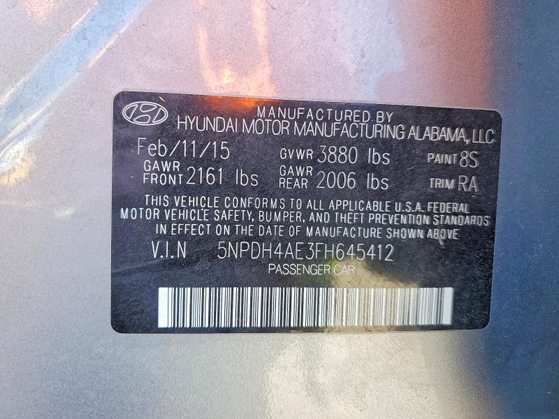 49964166 :رقم المزاد ، 5NPDH4AE3FH645412 vin ، 2015 Hyundai Elantra مزاد بيع