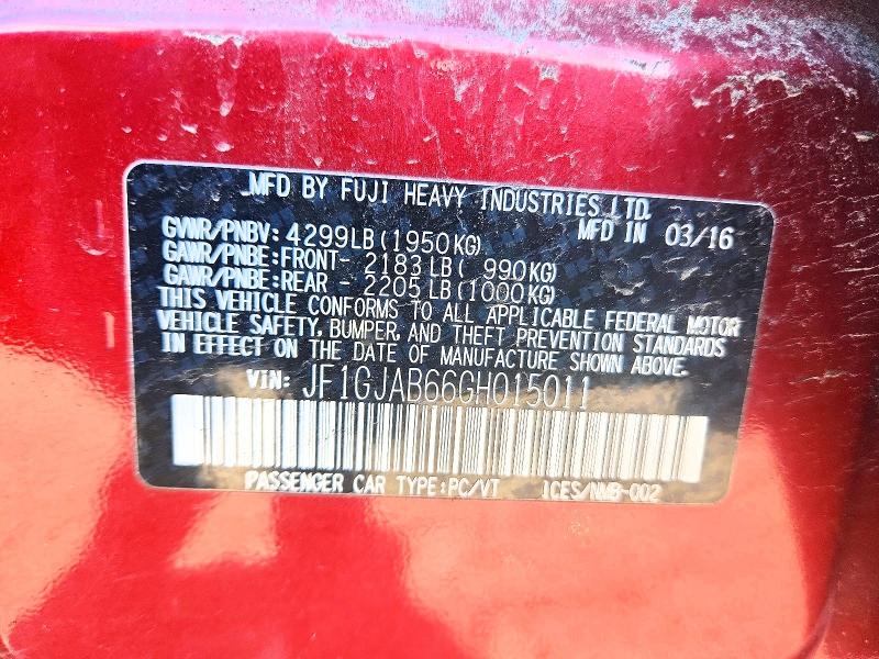 50498806 :رقم المزاد ، JF1GJAB66GH015011 vin ، 2016 Subaru Impreza مزاد بيع